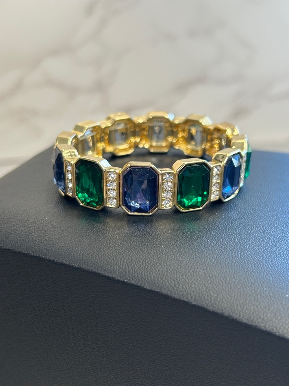Gold-Tone Emerald & Sapphire Stretch Bracelet
